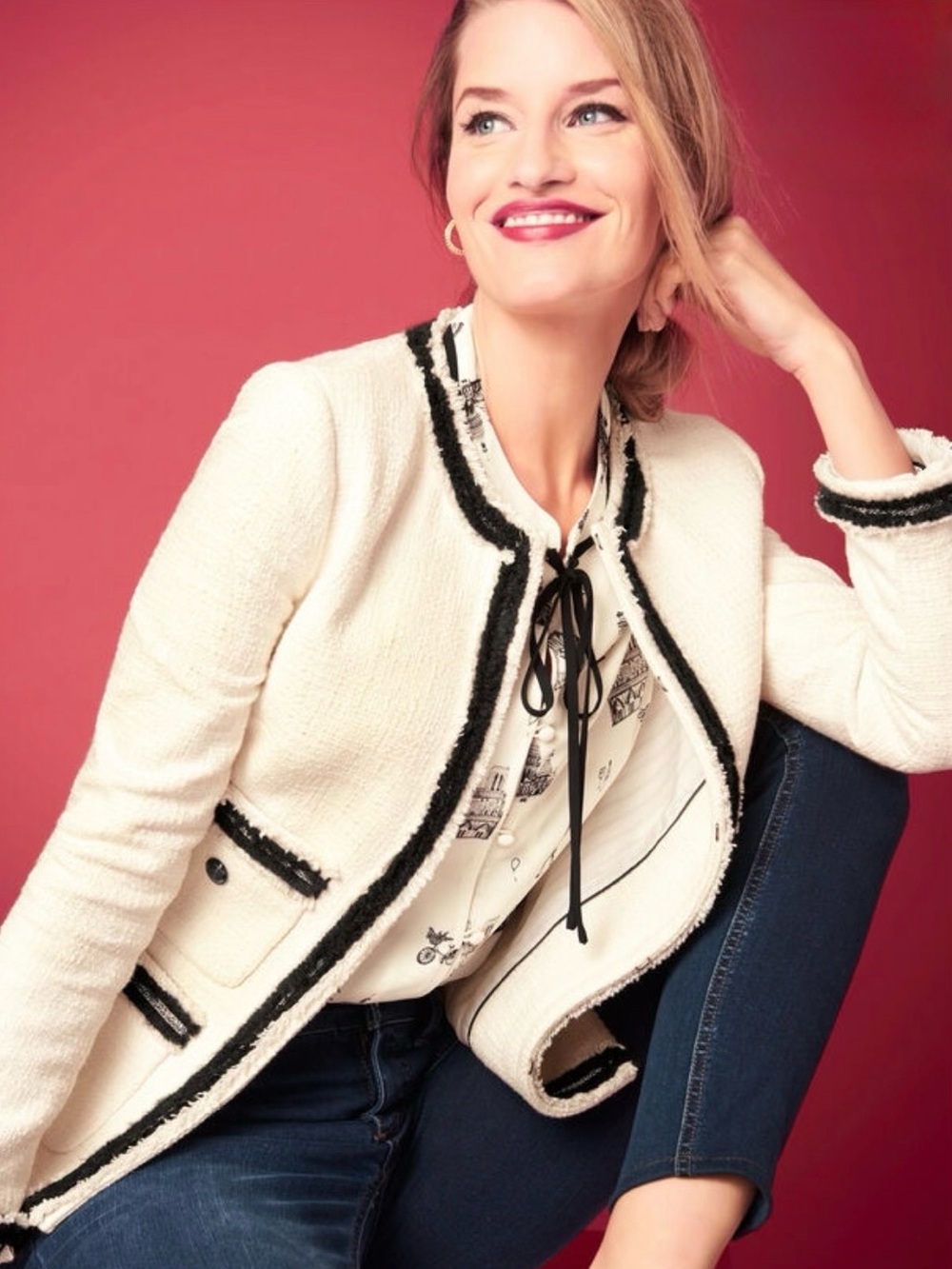 Talbots New NWOT Provence Tweed Jacket Blazer Cream Black 16 Coco Style